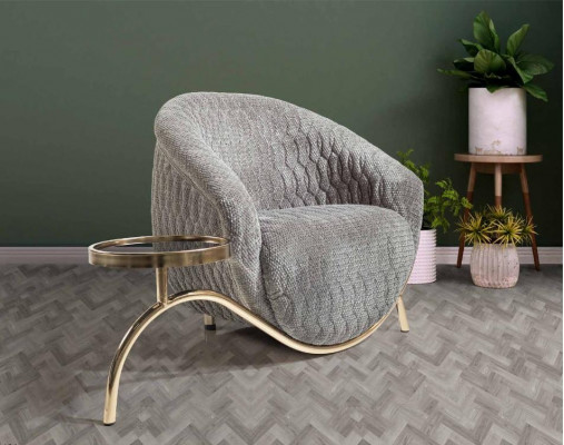 Grijze gestoffeerde eenzitter woonkamer designer fauteuil. Nobele fauteuil voor één persoon.