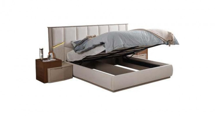Beige slaapkamer set Luxe gestoffeerde bedden Nachtkastjes Kast