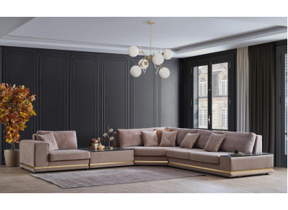 Beige L-vormige woonlandschap Designer gestoffeerde bank Stijlvolle banken Nieuw