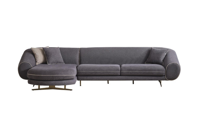 Modern woonkamerset Grijze hoekbank L-vorm 3-zits gestoffeerde fauteuil