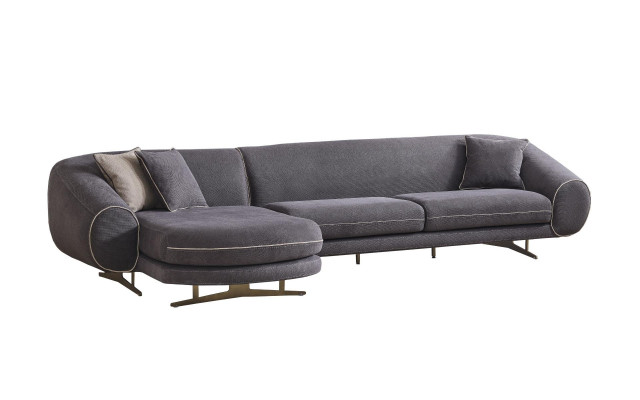 Modern woonkamerset Grijze hoekbank L-vorm 3-zits gestoffeerde fauteuil