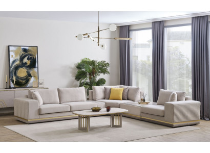Woonkamer Lichtbeige L-vormige hoekbank Moderne stoffen bankmeubels