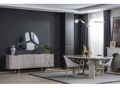 Grijze eetkamer meubels Luxe eetgroep Eettafel 4x stoelen Dressoir