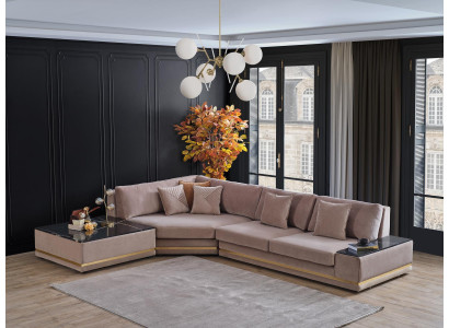 Beige L-vormig designer hoekbank gestoffeerde woonlandschap Luxe bank