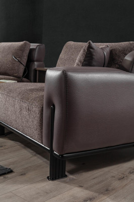 Bruin woonkamer lederen set 3-zitsbank fauteuil salontafel 4-delig.