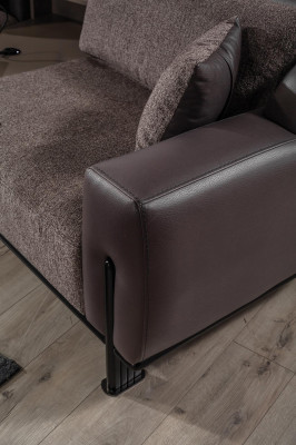 Bruin woonkamer lederen set 3-zitsbank fauteuil salontafel 4-delig.