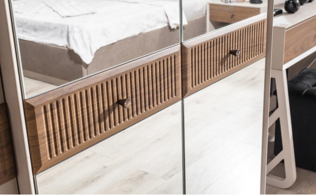 Beige slaapkamer set - Designer tweepersoonsbed kaptafel ladekast 7-delig