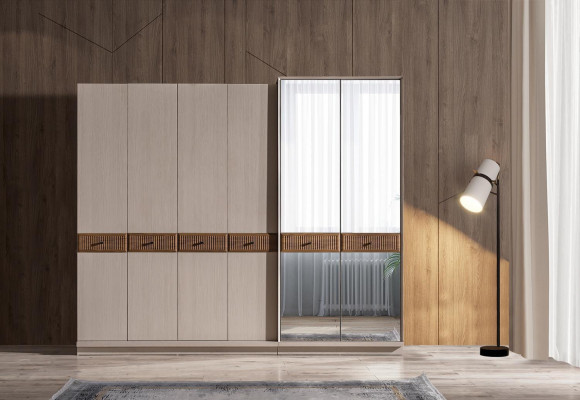 Beige slaapkamer set - Designer tweepersoonsbed kaptafel ladekast 7-delig