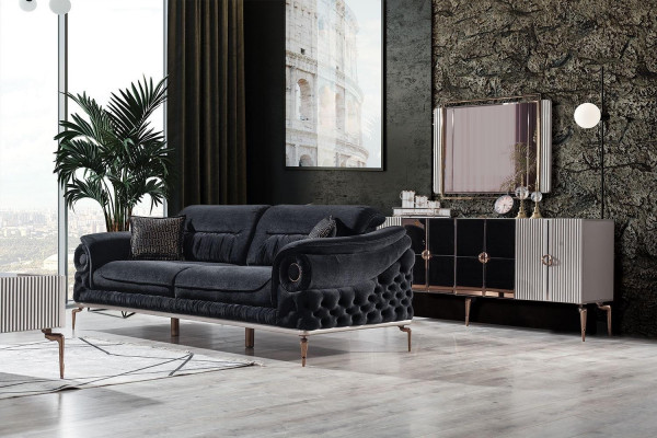 Zwart woonkamer set Exclusieve bankbekleding Fauteuil RTV-laag dressoir