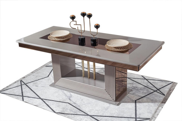 Stijlvolle eetkamerset Rechthoekige eettafel 4x zwarte gestoffeerde stoelen