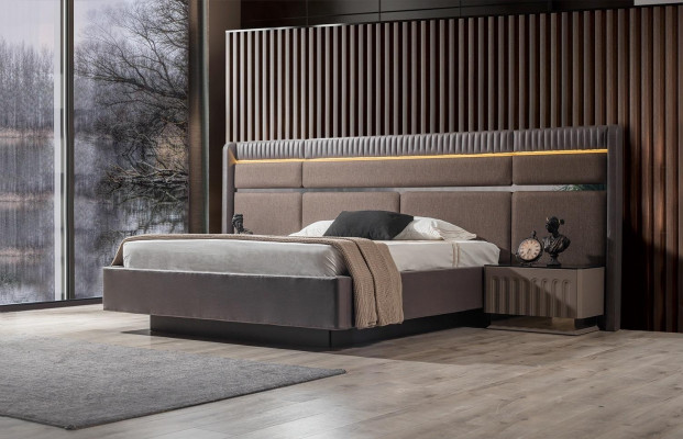 Bruine slaapkamer set Moderne tweepersoonsbed Nachtkastjes 3-delige set