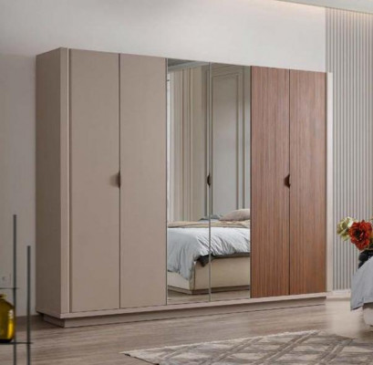 Beige kledingkast slaapkamer kasten glazen deuren 6-deurs kast