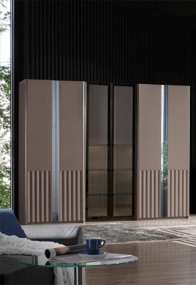 Beige kledingkast Moderne slaapkamerkasten Stijlvolle houten meubels