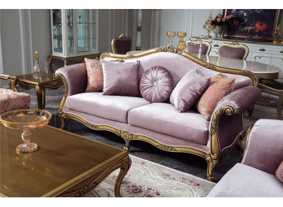 Bankstel 3-zits Lila Textiel Banken Bank Bekleding Luxe Klassiek Driezitter