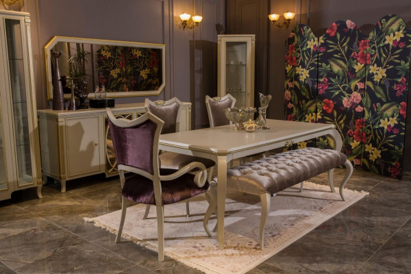 Ontwerp eetkamerset 8-delig Eettafel Stoel Commode Vitrine Kruk Hout