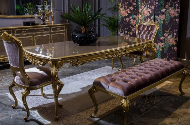 Klassieke eetkamerset tafel stoel set dressoir spiegel kruk 6-delig