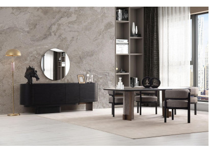 Designer eetkamerset, eettafel 6x stoelen dressoir spiegel 9-delig.