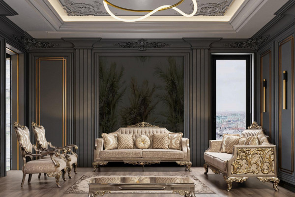Chesterfield bankstel met salontafel, 5-delig bankstel, gestoffeerde meubels.