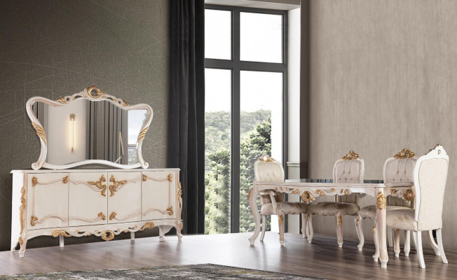 Eettafel set groep eetkamer tafel stoel set dressoir spiegel 6-delig