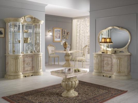Luxe woon-eetkamer set 2-delig dressoir Klassieke vitrinekast Tafel