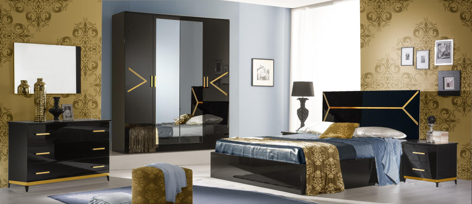 Klassieke slaapkamer set in luxueuze moderne stijl, bed met 6-delige houten commode.