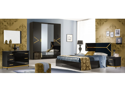Klassieke slaapkamer set in luxueuze moderne stijl, bed met 6-delige houten commode.
