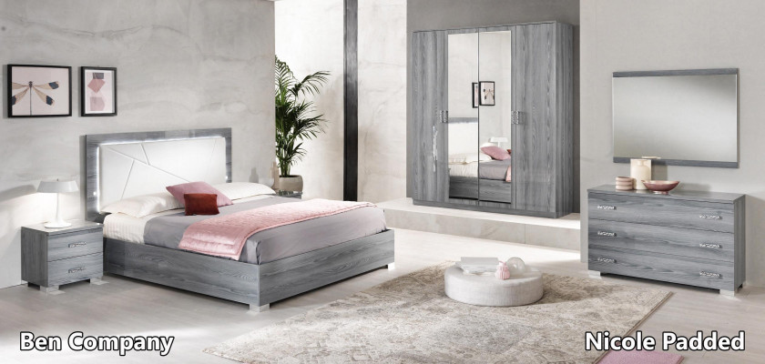 Italiaanse meubels 4-delige slaapkamerset Bed 2x nachtkastje Kledingkast Nieuw