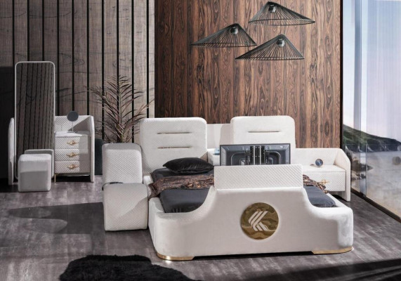Tweepersoonsbed Bedden Modern Luxe Poef Multifunctioneel Bed Ontwerp Fluweel
