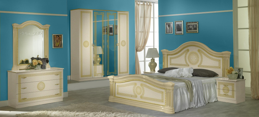 Klassiek bed Tweepersoonsbed Dubbel bed Gestoffeerde bedden Italiaanse meubels Hout