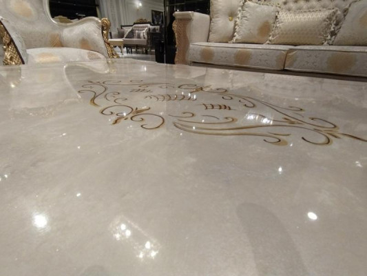 Bankstel 311 + Salontafel Hout Woonkamer Luxe Bank Chesterfield Stof Nieuw