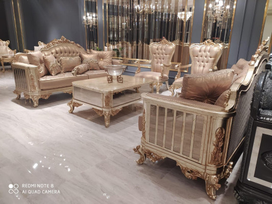 Klassieke Barok Rococo Chesterfield 5-delige salontafel Beige Sofa Meubels