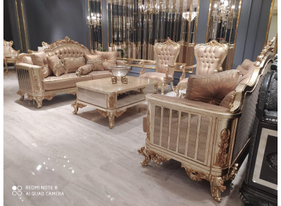 Klassieke Barok Rococo Chesterfield 5-delige salontafel Beige Sofa Meubels