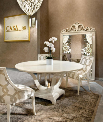 Ontwerp Ronde Tafel 4x Stoelen Eetkamerstoelen Zitkamer Bekleding Ronde Tafels Set