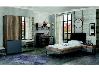 Modern jeugdkamer set Bed Nachtkastje Tafel Slaapkamer Wandplank 6-delig.