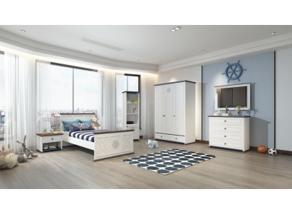 Kinderkamerset Bed Nachtkastje Kledingkast Commode Slaapkamer 6-delig.
