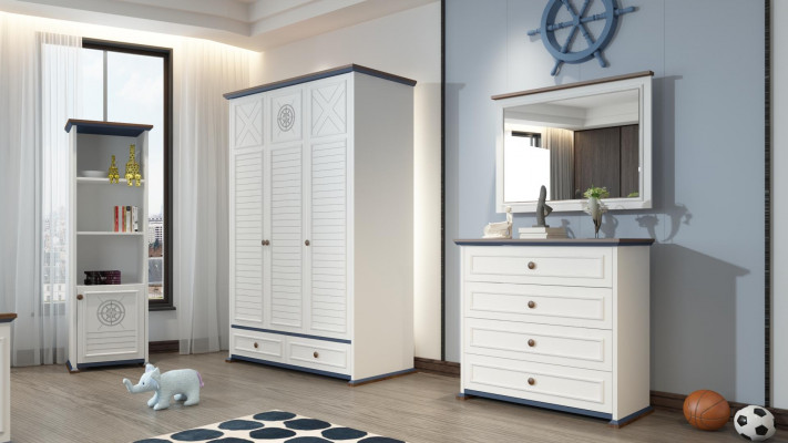 Kinderkamerset Bed Nachtkastje Kledingkast Commode Slaapkamer 6-delig.