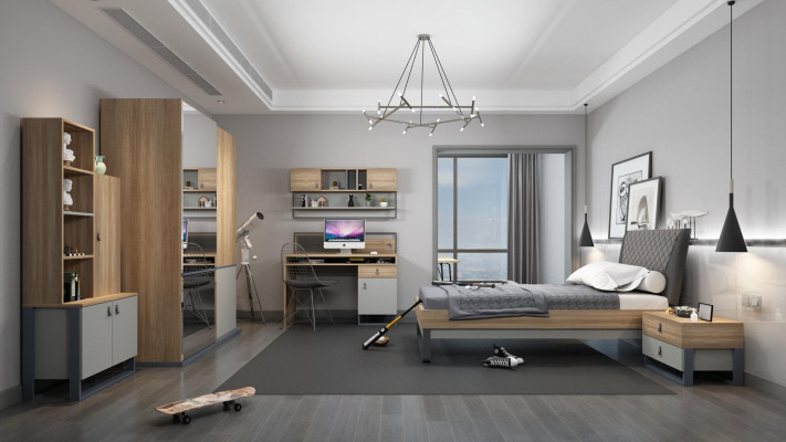 Jeugdkamer set Bed Kledingkast Kinderen Slaapkamer Nieuw 5-delige set.