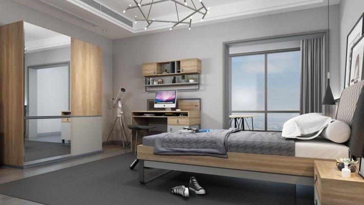 Jeugdkamer set Bed Kledingkast Kinderen Slaapkamer Nieuw 5-delige set.