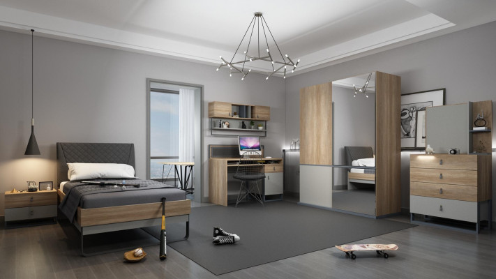 Jeugdkamer set Bed Kledingkast Kinderen Slaapkamer Nieuw 5-delige set.