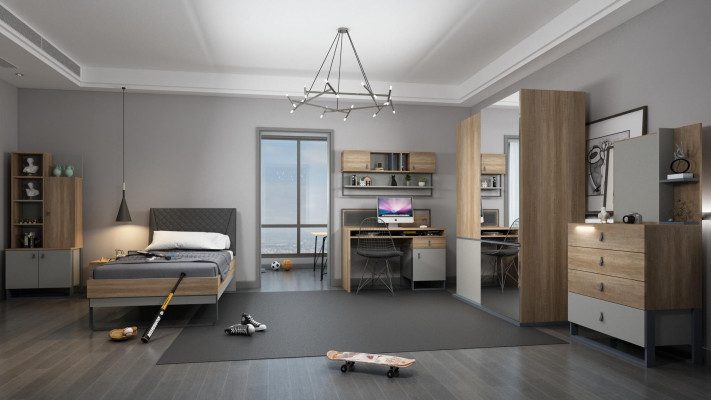 Jeugdkamer set Bed Kledingkast Kinderen Slaapkamer Nieuw 5-delige set.