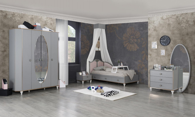 Kinderslaapkamer ontwerpset Bed Nachtkastje Commode Kledingkast 4-delig.
