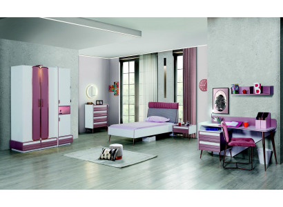 Kinderkamer Compleet Bed Kledingkast Commode Spiegel Wandplank 7-delig