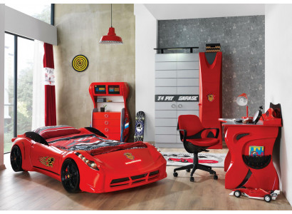 Auto Set Bed Kledingkast Commode Bureau Jongens Meubels 4-delig.