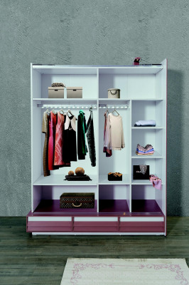 Kinderkamer set 7-delig Luxe bed Nachtkastje Commode Kledingkast Wandplank
