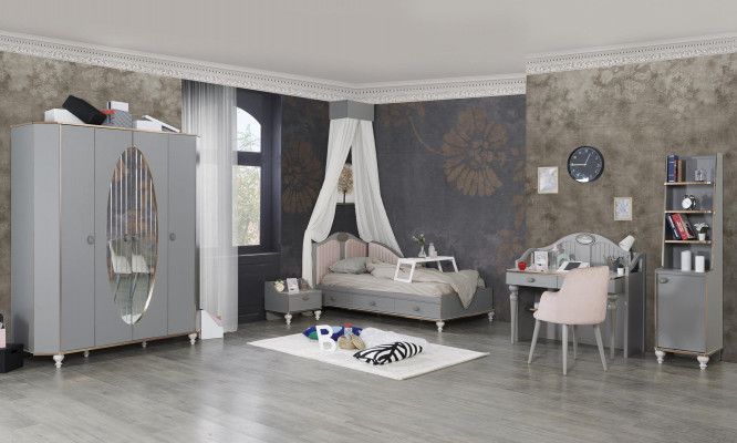 Kinderkamer meubels 5-delig set Ontwerp Bed Nachtkastje Kledingkast