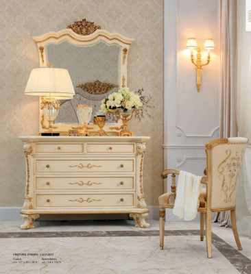 Dressoir commode spiegel kasten hout beige set slaapkamer luxe
