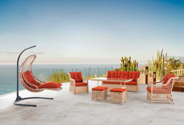 Sofa set tuinmeubilair tafel kruk fauteuil veranda loungeset 6-delig.