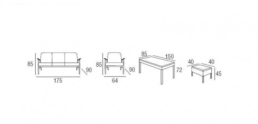Sofa set tuinmeubilair tafel kruk fauteuil veranda loungeset 6-delig.