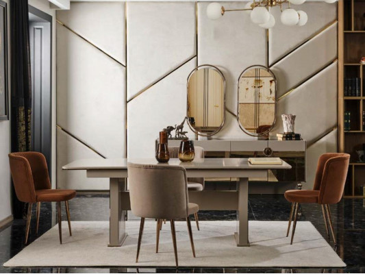 Dressoir met een grijze moderne commode in Italiaanse stijl.