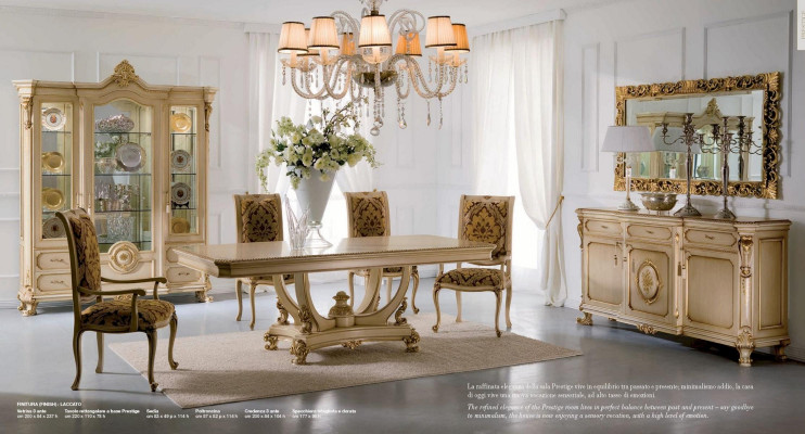 Groep eetkamer eettafel stoel luxe hout beige set 8-delig